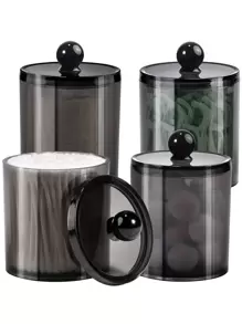 10 盎司黑色和透明塑膠藥劑師罐套裝，適用於球、棉花棒、墊和牙線鎬，輕鬆整理您的浴室和梳妝台 - 黑色 - 查看 1