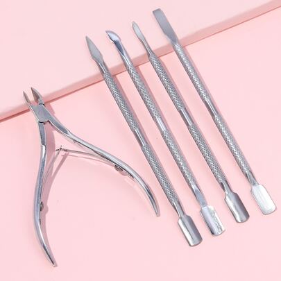 5Pcs Manicure Tool Kit Stainless Steel Nail Polish Removing Tool Pedicure Care Set Foot Care Tools Nail Cuticle Remover For Daily Use
