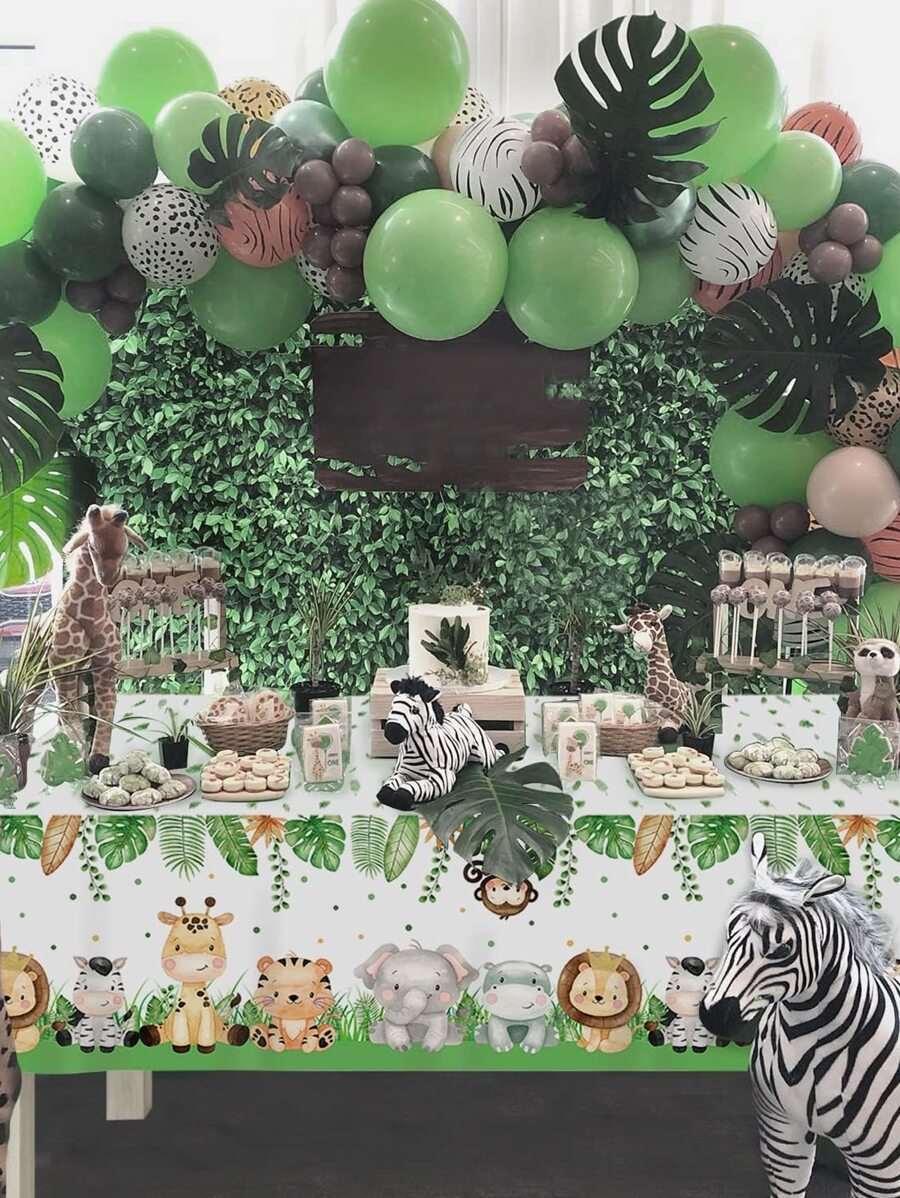 1pc Jungle Animal Print Tablecloth, For Sage Green Baby Shower