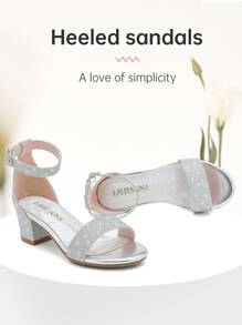 Dreamshoes Girls High Heel Ankle Strap Sandals Block Dress Chunky Pump - 网格銀 - 查看 2