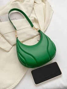 1pc Embossed Green Pu Leather Portable And Fashionable Solid Color Shoulder Bag For Ladies Daily Use - Green - View 6