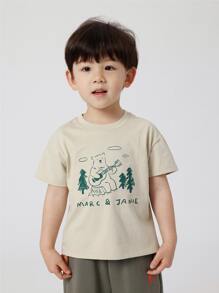 MARC&JANIE Áo thun ngắn tay cổ tròn in hình hoạt hình thông thường dành cho bé trai trẻ cho các hoạt động ngoài trời, mùa hè - Màu Khaki - Xem 6