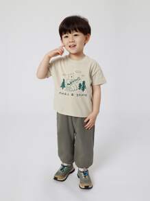 MARC&JANIE Áo thun ngắn tay cổ tròn in hình hoạt hình thông thường dành cho bé trai trẻ cho các hoạt động ngoài trời, mùa hè - Màu Khaki - Xem 7