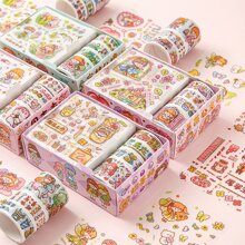 4盒/套可愛和紙膠帶&貼紙禮盒,適用於手帳,充滿新鮮卡通貼紙收藏,帶有菲林捲的新鮮卡通貼紙收藏 - 淺粉色 - 查看 8