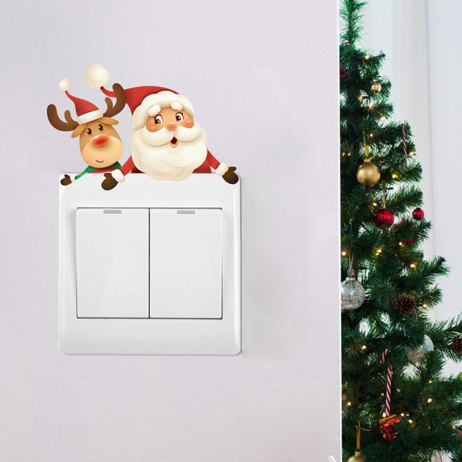 1入組聖誕節可拆式開關貼紙 - 有趣的聖誕老人和雪人壁貼 - 電燈開關窗戶裝飾,家庭聖誕節 Diy 藝術貼紙 - 彩色 - 查看 1