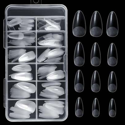 240 pezzi di punte per unghie in gel morbido a mandorla di dimensione media, semi-opache con copertura completa, set completo di 12 misure di unghie trasparenti preformate e a pressione, con scatola, adatte per l'estensione delle unghie delle donne, per l'arte delle unghie a casa e per forniture per nail salon fai-da-te