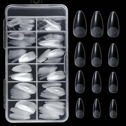 240 件杏仁软凝胶指甲贴中号，半哑光全覆盖 12 号全套透明指甲预制压合指甲，带盒，适用于女士指甲延长艺术家居和 DIY 美甲沙龙美甲用品指甲