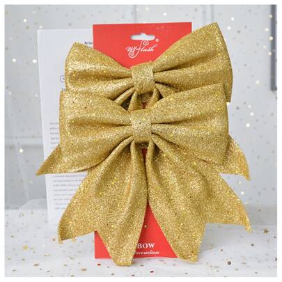 2pcs 14x12cm Red Gold Sparkling Glitter Christmas Ribbon Bow Christmas Tree Decoration Handmade Christmas Hanging Ornament
