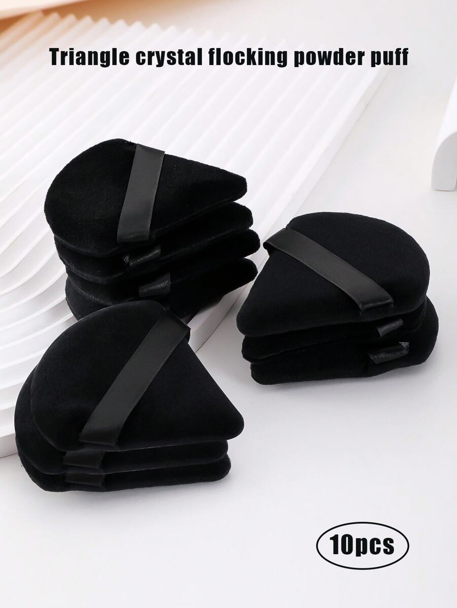 10pcs Triangle Crystal Velvet Powder Puff, Short Plush Powder Puff For