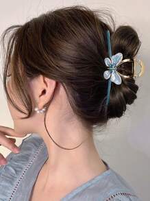 1pc Women's High Ponytail Butterfly & Music Note & Pearl Decor Hair Claw Clip For Daily Hair Styling - Gold - View 6