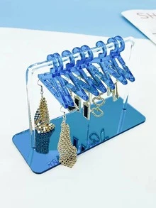Acrylic Hanging Earring Organizer, Clothing Hanger Style Earring Storage Display Stand - Blue - View 4