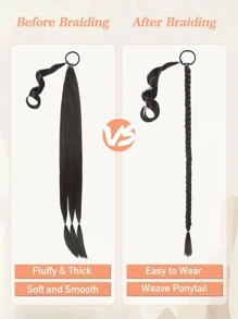 編織馬尾辮,長直棕色包裹式髮延,自然柔軟的合成髮束,適用於女性 - 棕色 - 查看 2