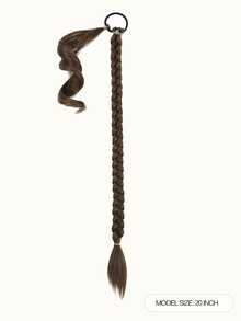 編織馬尾辮,長直棕色包裹式髮延,自然柔軟的合成髮束,適用於女性 - 棕色 - 查看 3