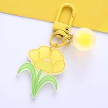 1 件裝女士皇冠花朵設計汽車鑰匙扣,帶樹脂球吊飾,適合耳機、包袋裝飾