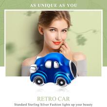 1入組琺瑯吊墜適用於手環925純銀藍色的復古車吊墜適合女性項鍊DIY首飾類