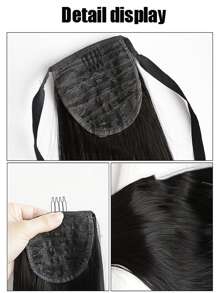 Synthetic Long Straight Claw Clip On Ponytail Hair Extensions Heat Resistant Pony Tail Hair Piece For Women Daily Party - Black - View 5
