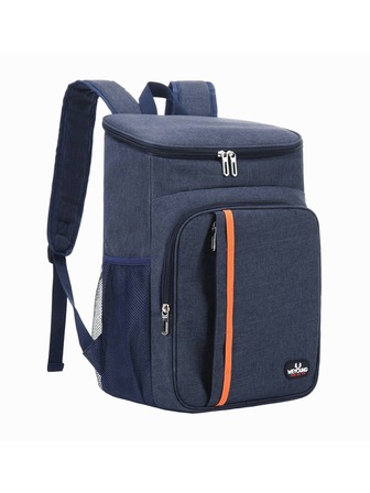 1個大容量保溫野餐背包,藍色戶外防水野營袋