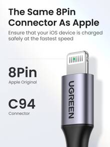 Cable UGREEN MFI PD 20W compatible con iPhone14 13 Pro Max 12 Pro Max 11 Pro, cable USB C a Lightning de carga rápida PD, sincronización de datos, trenzado de nailon, carga rápida certificada MFi - Negro - Ver 4