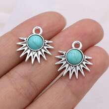 15pcs Silver Plated Turquoise Stone Bead Charm For Diy Jewelry Making - Silver - View 4
