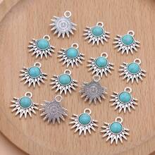 15pcs Silver Plated Turquoise Stone Bead Charm For Diy Jewelry Making - Silver - View 2