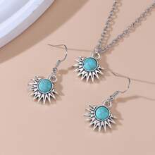 15pcs Silver Plated Turquoise Stone Bead Charm For Diy Jewelry Making - Silver - View 5