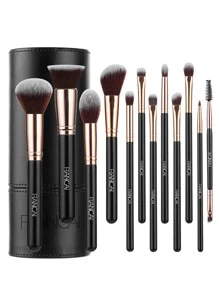 RANCAI 12pcs/Set Makeup Brush Kit With Black Pu Case, Beauty Tools With Storage Bucket,Brush Set,Makeup Brush Kit,Make Up Brush Set,Make Up Set Complete,Makeup Brush Set,Complete Makeup Kit,Brush Kit,Brushes Makeup Set,Makeup Gift Set,Set - Black - View 1