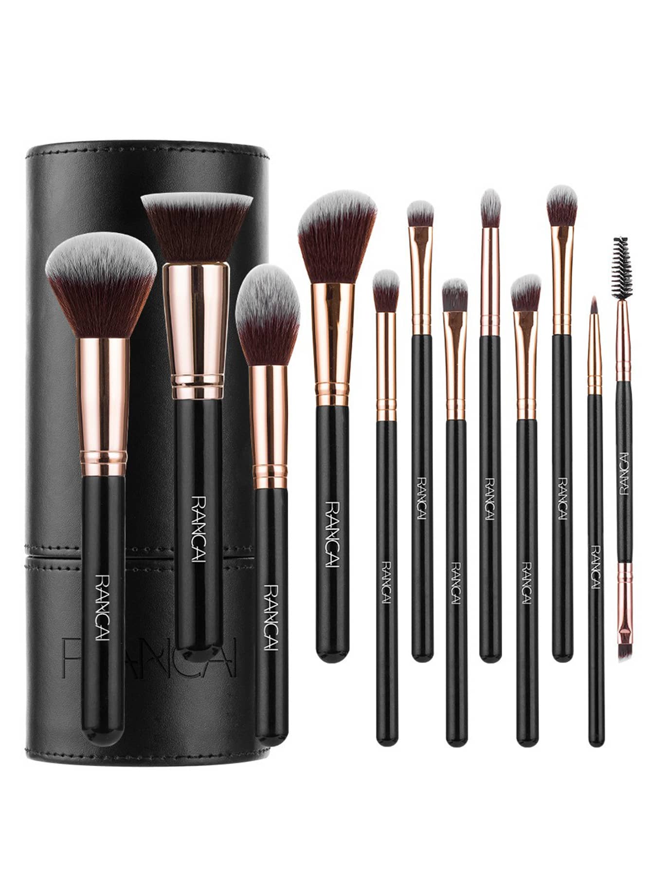 RANCAI 12pcs/Set Makeup Brush Kit With Black Pu Case, Beauty Tools With Storage Bucket,Brush Set,Makeup Brush Kit,Make Up Brush Set,Make Up Set Complete,Makeup Brush Set,Complete Makeup Kit,Brush Kit,Brushes Makeup Set,Makeup Gift Set,Set - Black - View 1