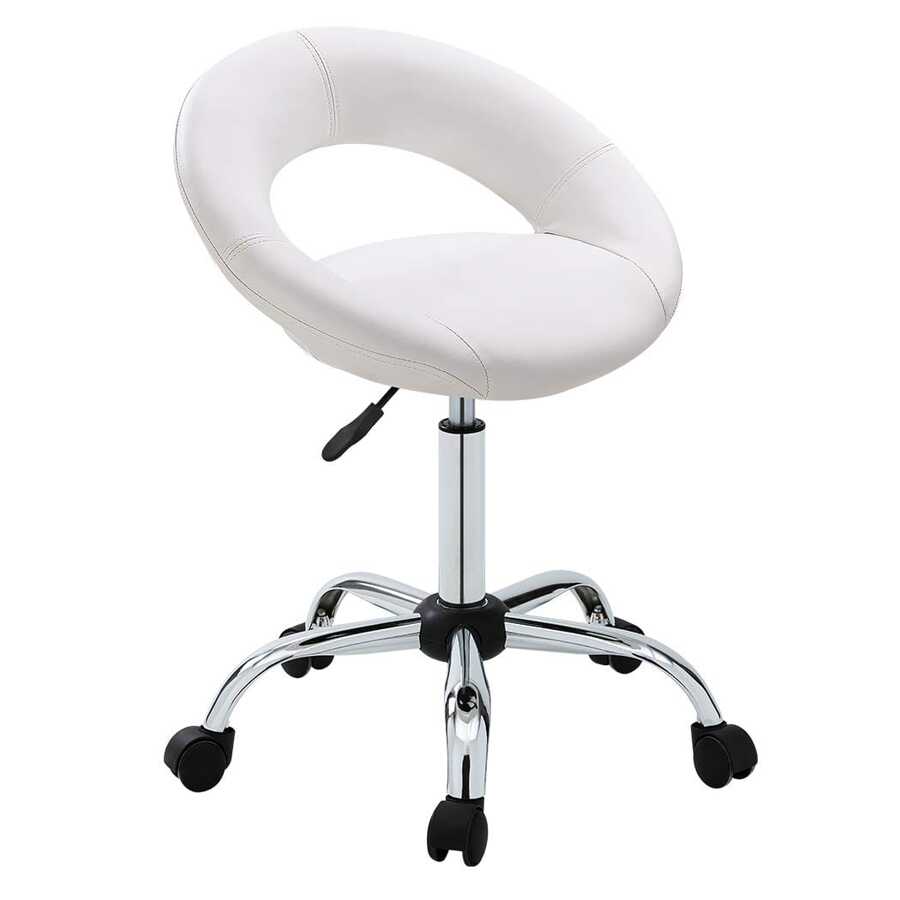 Adjustable Swivel Work Stool Task Chairs,White Massage Salon Home Office Facial Spa Medical Chair Stool Backrest Cushion & Wheels