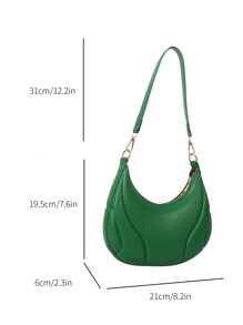 1pc Embossed Green Pu Leather Portable And Fashionable Solid Color Shoulder Bag For Ladies Daily Use - Green - View 4