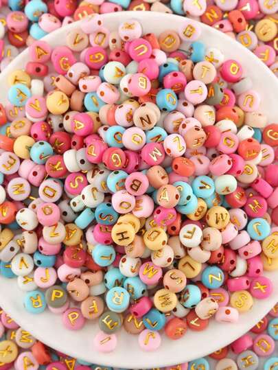1000顆輪形字母亮片,五顏六色的亮片搭配金色字母,適用於珠寶製作的字母珠