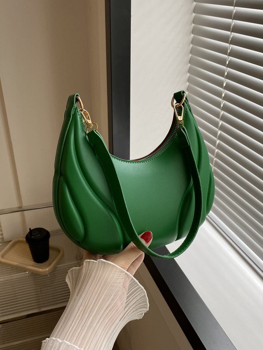 1pc Embossed Green Pu Leather Portable And Fashionable Solid Color Shoulder Bag For Ladies Daily Use - Green - View 1