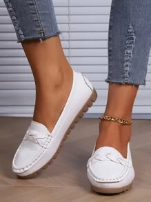 Women's Handmade Flat Casual Loafers, Leather, Versatile For Daily Office Wear