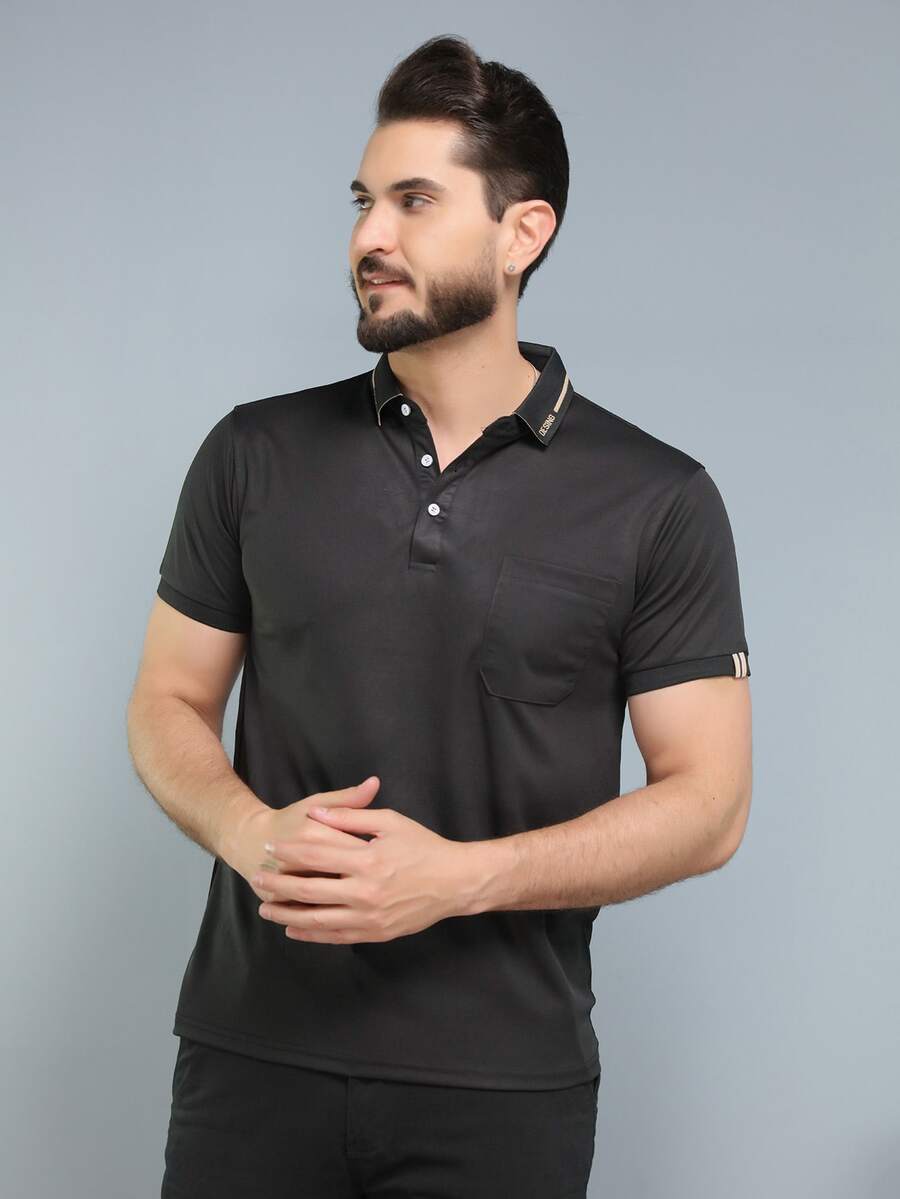 Men Polo Shirts - 黑色 - 查看 1