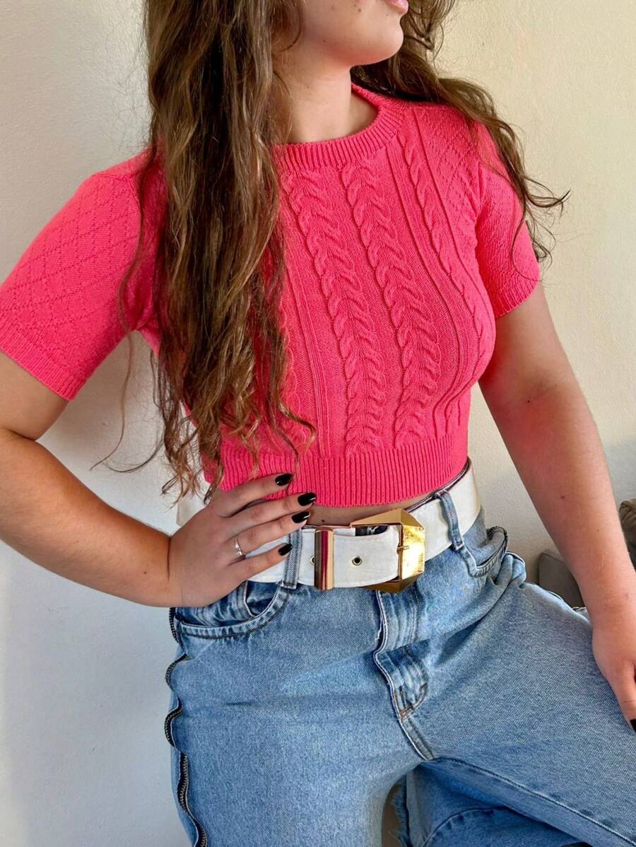 Women Knit Tops - 珊瑚粉 - 查看 1
