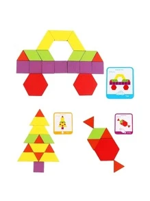 155件木製拼圖塊套裝 - 幾何形狀拼圖玩具,提供嬰兒啟蒙,蒙特梭利益智玩具和24張卡片 - 彩色 - 查看 5