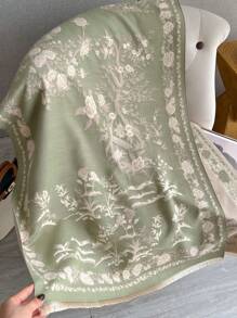 1pc Women's Floral Reversible Scarf, Winter Dual-Use Shawl For Indoor & Outdoor, Thick And Warm Daily Wear - Multicolor - View 2