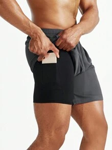 Pantalones Cortos De Baloncesto De Doble Capa Para Hombres - Gris - Ver 1
