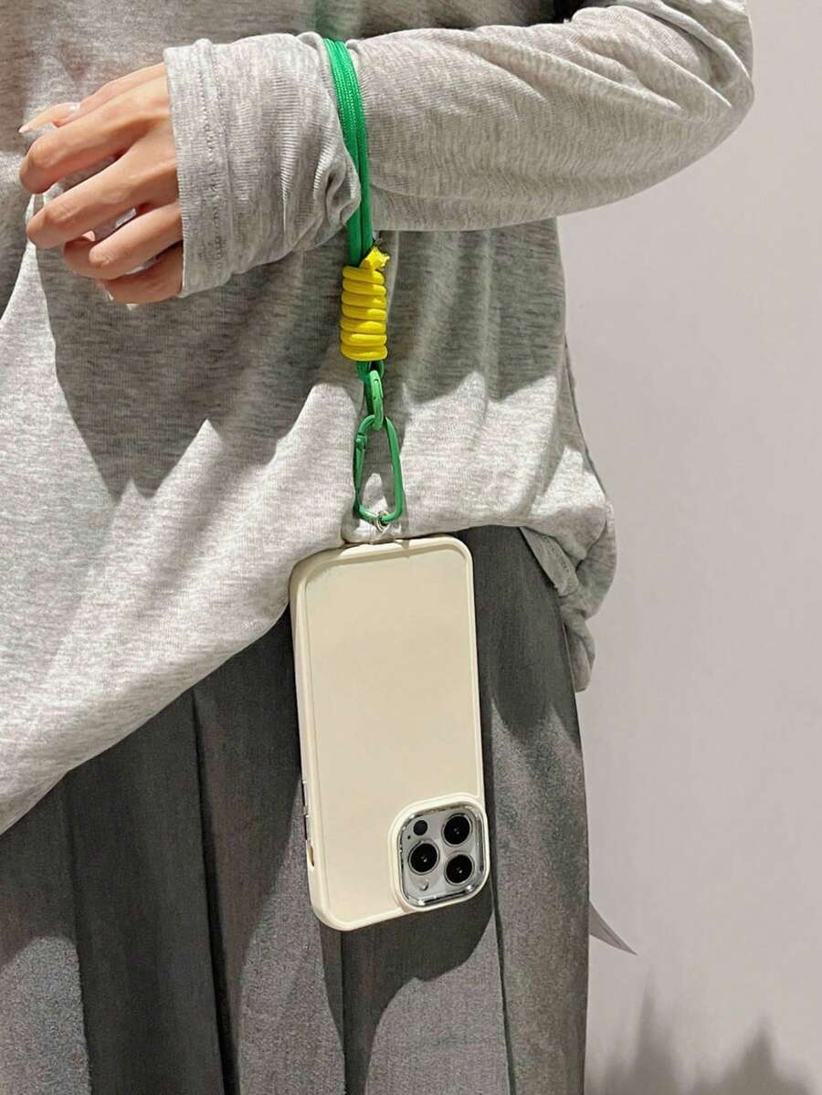 1pc White Frosted Texture Plating Metal Phone Case With Camera & Button Wrapping + 1 Nylon Braided Wrist Lanyard Compatible With Iphone - White - View 1