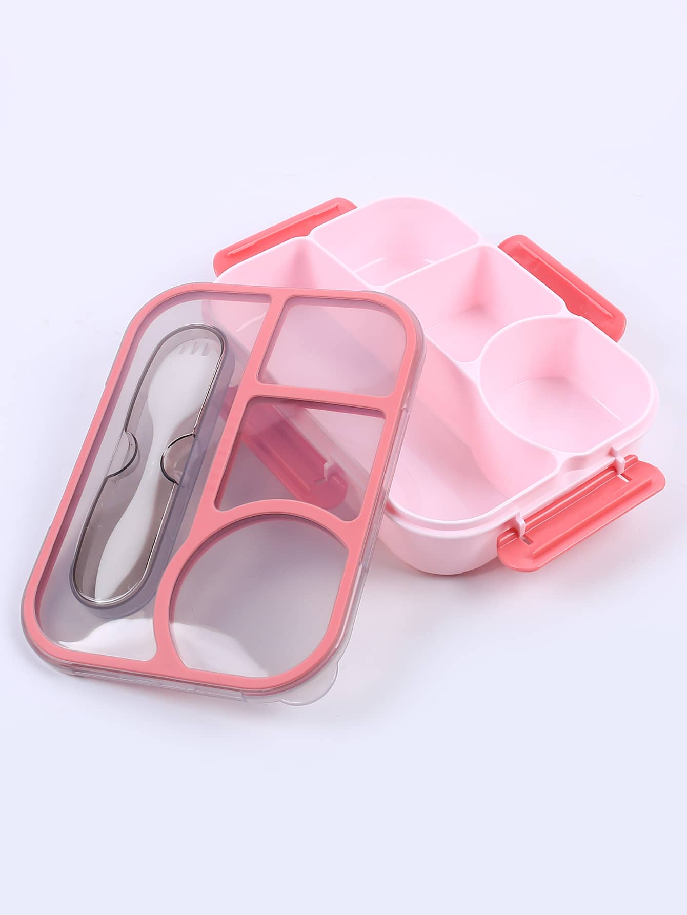 1 件便当盒，带勺子和 4 个隔层，带盖塑料餐食准备容器，防漏食物储存零食容器，适用于成人、工作、家庭、厨房、圣诞节礼物