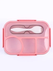 1 件便当盒，带勺子和 4 个隔层，带盖塑料餐食准备容器，防漏食物储存零食容器，适用于成人、工作、家庭、厨房、圣诞节礼物