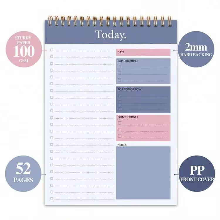 Trees Undated Daily Planner To Do List Notepad Undated 52 Sheets Tear-Off Notepad Spiral Checklist Productivity Organizer, 9.8*6.5inches - Purple - View 3