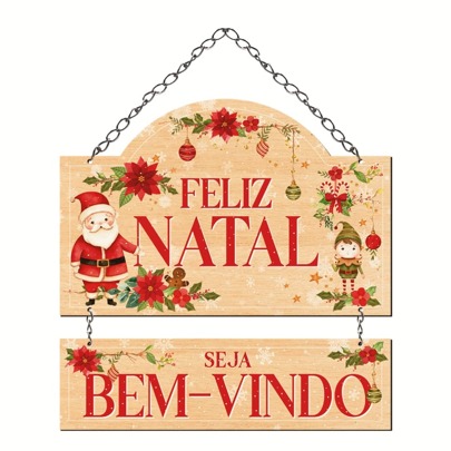 Natal - Placa Decorativa para Porta ou Parede - Feliz Natal , Seja bem Vindo