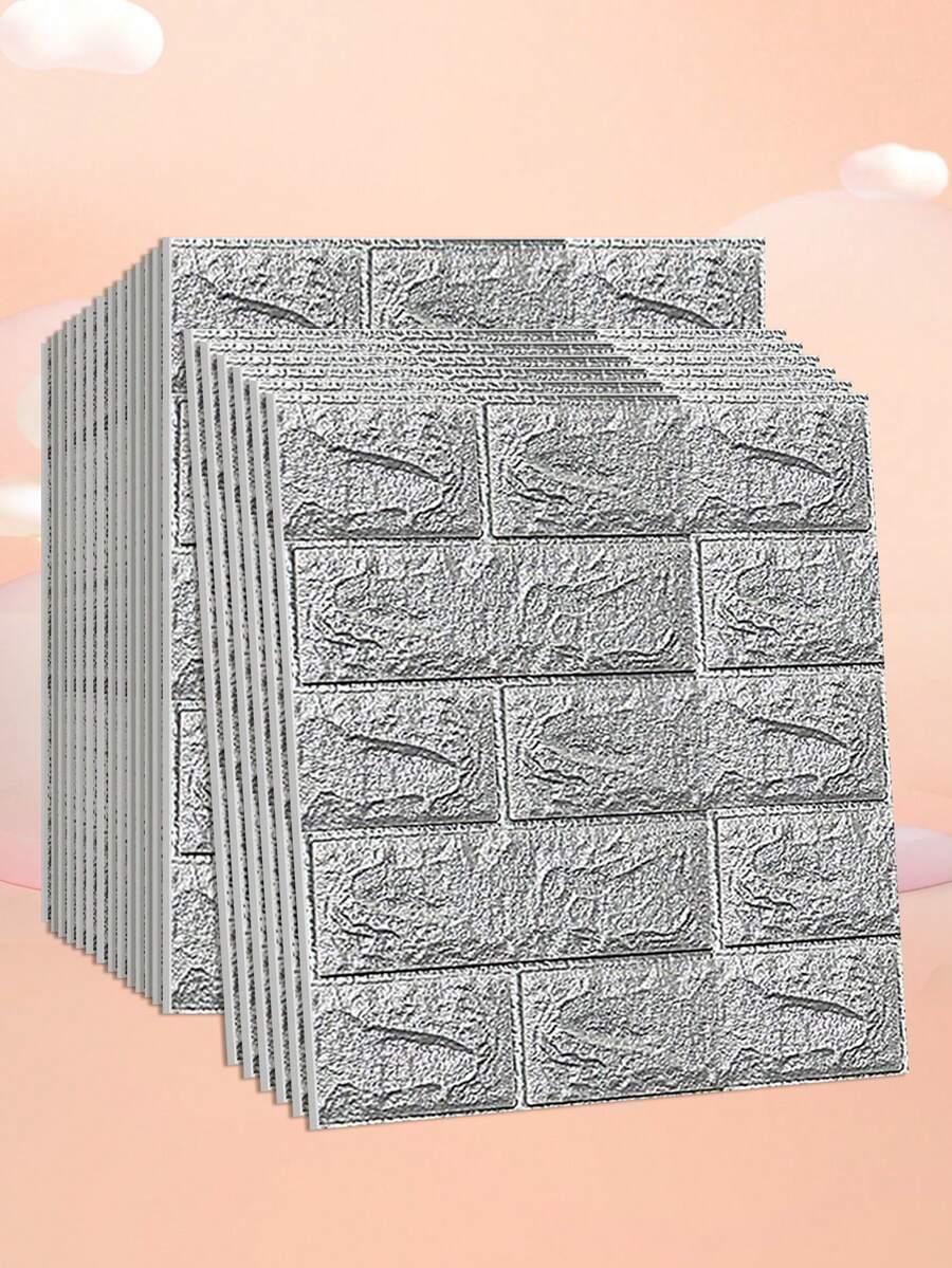 20入組灰色的3D泡沫磚塊圖案牆貼帶強的覆蓋,防水,防潮,防碰撞,適用於客廳,臥室,水泥牆翻新牆紙 - 灰色 - 查看 1