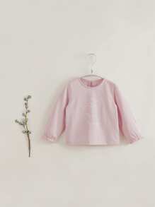 Young Girls' Cute Plant Printed Flounce Sleeve Long Sleeve Round Neck T-shirt For Autumn