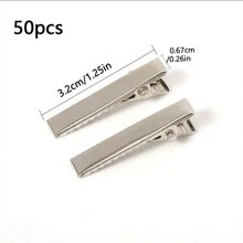 50pcs Girls' Silver Metal Diy Alligator Hair Clips, Suitable For Daily Use - Silver - View 3