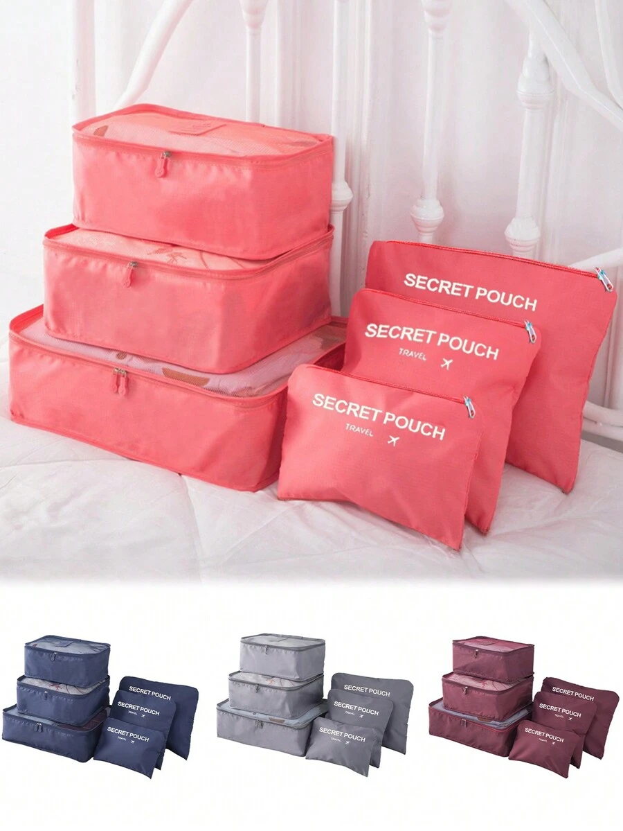 6入組套旅行收納袋套裝，用於衣服整理收納袋衣櫃手提箱袋旅行收納袋鞋盒包裝立方袋行李收納袋衣服鞋袋學校用品大學宿舍學生房間裝飾臥室裝飾必需品 - 粉色 - 查看 1