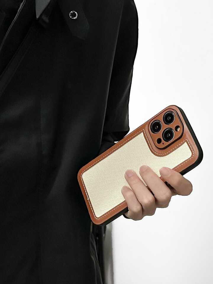 【オープニング大セール】 Ins Style ヴィンテージ ブラウン レザー & 布製スマホケース iPhoneアクセサリー
