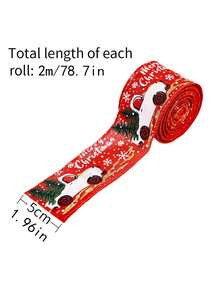 1pc Red Cartoon Car Patterned Christmas Ribbon, Classic Gift Wrapping Ribbon For Christmas Tree & Wreath Making Diy, Burlap Ribbon With Wired Edge For Gift Wrapping