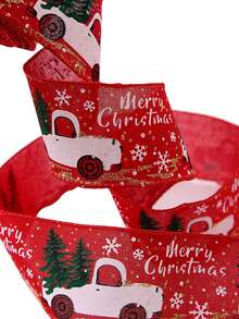 1pc Red Cartoon Car Patterned Christmas Ribbon, Classic Gift Wrapping Ribbon For Christmas Tree & Wreath Making Diy, Burlap Ribbon With Wired Edge For Gift Wrapping