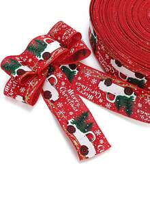 1pc Red Cartoon Car Patterned Christmas Ribbon, Classic Gift Wrapping Ribbon For Christmas Tree & Wreath Making Diy, Burlap Ribbon With Wired Edge For Gift Wrapping